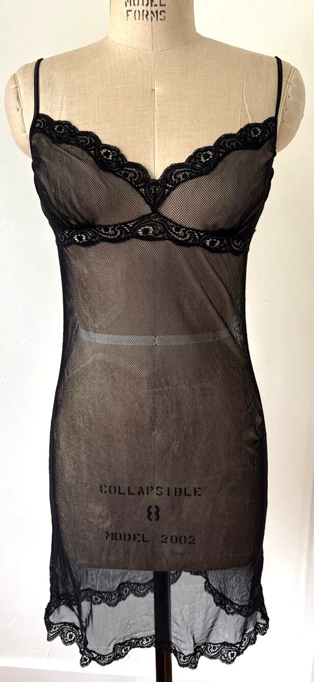 COSABELLA Sheer Mesh and Lace Chemise Slip in Black Sze Medium Large